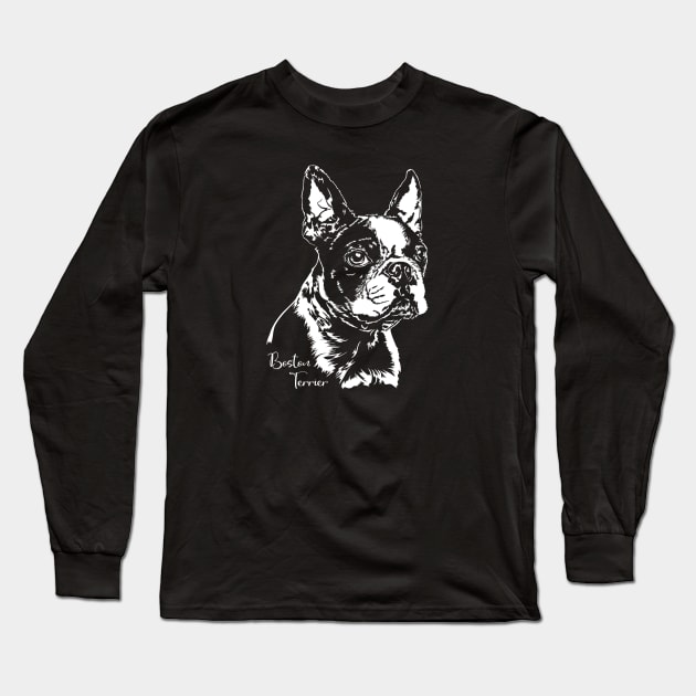 Boston Terrier Portrait dog lover gift Long Sleeve T-Shirt by wilsigns